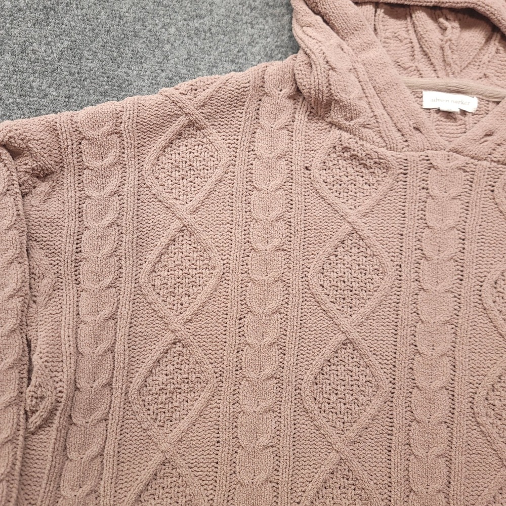 Adyson Parker Mauve Pink Cable Knit Hoodie Sweater XL Cropped Boho Relaxed - Picture 8 of 16